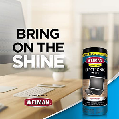 Weiman Electronics & Screen Disinfecting Wipes - Safely Clean and Disinfect Your Phone, Laptop, Keyboard, Tablets, Lens, Wipe, Glasses Cleaner, 30 Count, 2 Pack with MicroFiber Towel - size: 30 Count (Pack of 2)