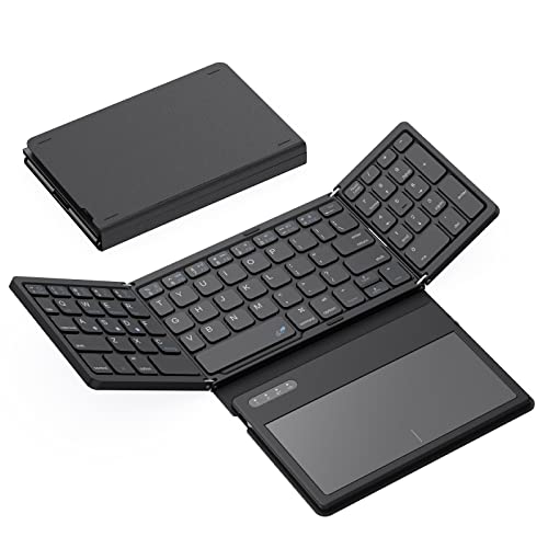 GEODMAER Foldable Bluetooth Keyboard, Portable Full Size Folding Keyboard with Large Touchpad, Numeric Keypad, PU Leather, Wireless TravelKeyboard for Windows Android Mac(Sync up to 3 Devices) - color: Black