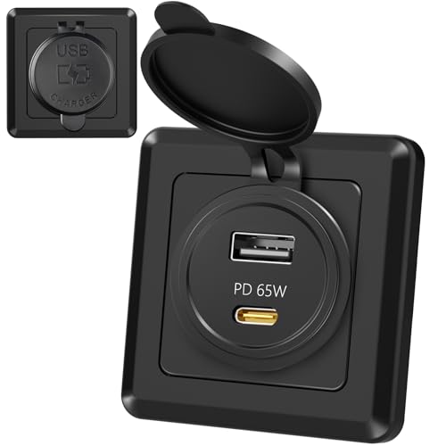 RV Dual USB Outlet, 65W PD 3.0 USB-C & 18W USB-A Charging Station, 12V USB Power Port for Laptops Tablets Drones, Aluminum Car Charger w/Black Bezel for Boat Camper Van Trailer - color: A+C/1 PACK