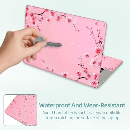 Universal Laptop Skin Decal, 3-Piece Vinyl Protector for 12 13 14 15.6" Notebook, Waterproof Anti-Scratch, Easy Trim & Bubble-Free Finish, Pink Background Cherry Blossom - color: Pink Background Cherry Blossom