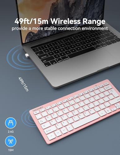 TECKNET 2.4G Wireless Keyboard - Mini Compact Keyboard with Media Hotkeys, 12-Month Battery Life, Compatible with PC, Desktop, Laptop, Smart TV - Pink - color: Pink