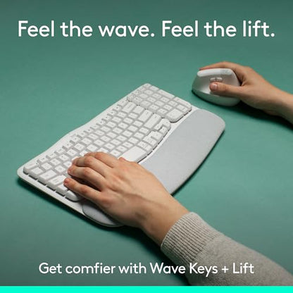Logitech Wave Keys & Lift Vertical Mouse - Ergonomic Wireless Keyboard and Mouse Combo - with Cushioned Palm Rest, Easy-Switch, Bluetooth, for Multi-OS, Windows/Mac - Off-White - color: Off White, style: Right-Handed