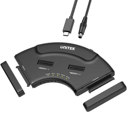 Unitek 4-Bay USB-C Adapter, 2X M.2 + 2X SATA, 10Gbps, Tool-Free | Simultaneous 4-Drive Access; 2 M.2 (NVMe/SATA) + 2 SATA (2.5/3.5"); Hot-Swap; UASP/TRIM; USB-C Cable & 12V Adapter Included - color: Black USB-C M.2 & 2.5/3.5"