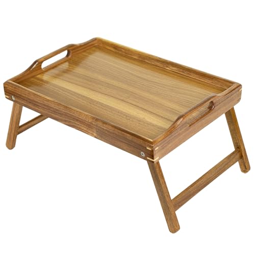 Utoplike Acacia Bed Tray for Eating, Breakfast Trays with Foldable Legs for Bed, Wood Folding Serving Table for Sofa - size: Medium