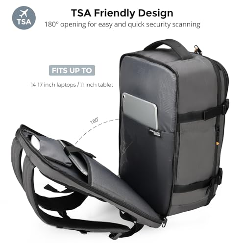 Swissdigital Design Travel Backpack 43l with USB Charging Port Laptop Backpack,TSA Friendly Flight Approved Carry-on Luggage Hand,Business Rucksack Fits 17 Inch Laptop Grey | SD1748-02 - color: Grey