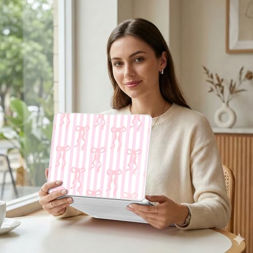 MEEgoodo Printed Case for New MacBook Neo 13 inch 2026 Release(Fit Model A3404), Laptop Hard Shell Cases with Keyboard Skin & Screen Protector & Webcam Covers, Pink Bows&Stripes - color: Pink Bows&Stripes