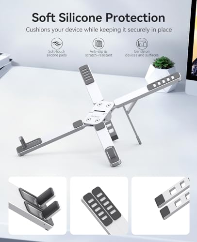 ORICO Portable Laptop Stand for Travel & Desk, Ultra-Compact Foldable Aluminum 3-in-1 Riser for Laptop, Tablet & Phone, 5 Adjustable Heights, Compatible with MacBook/HP/Dell/iPad/iPhone – PN1 (Silver)