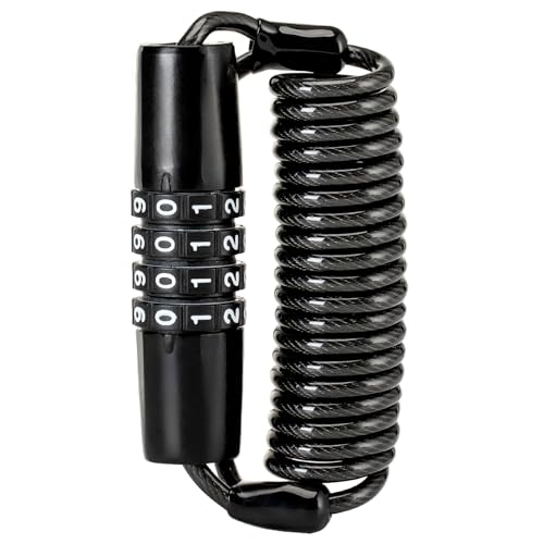ROCKBROS Helmet Lock, Retractable 4 Digit Cable Lock for Bikes | Retractable cable design; 4 digit combination lock; Secures helmets, bikes, strollers and luggage - style: Straight