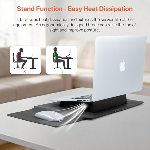 15-16 Inch Protective Laptop Sleeve Case with Stand, for MacBook Air 15" M5~M2 (2026-2023); MacBook Pro 16" M5~M1, Pro/Max(2026-2021), Surface/ASUS/Lenovo, PU Leather Laptop Case (15"-16" Black) - color: Black, size: 15-16 Inch