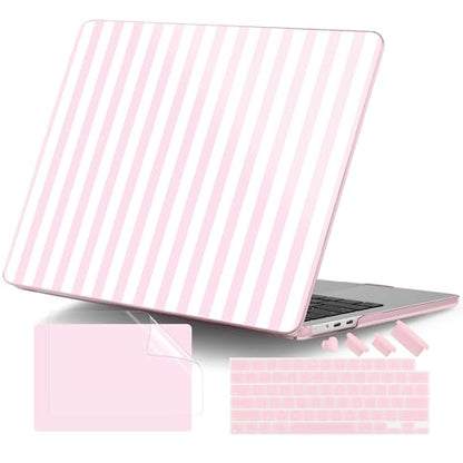 for MacBook Air 13 Inch (13.6 Inch) Case, M5/M4/M3/M2 Chip 2026 2025 2024 2023 2022, Hard Plastic Printed Cover with Screen Protector & Keyboard Cover & Dust Plugs, Pink & White Stripes - color: Pink & White Stripes