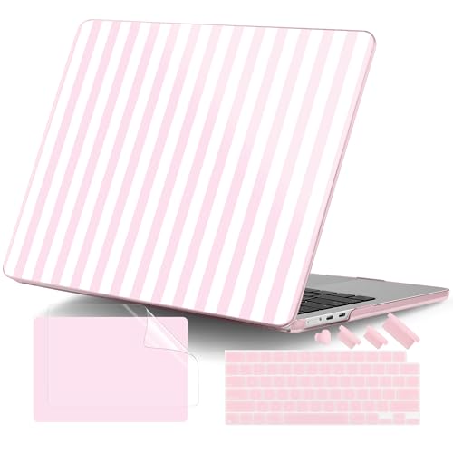 for MacBook Air 13 Inch (13.6 Inch) Case, M5/M4/M3/M2 Chip 2026 2025 2024 2023 2022, Hard Plastic Printed Cover with Screen Protector & Keyboard Cover & Dust Plugs, Pink & White Stripes - color: Pink & White Stripes