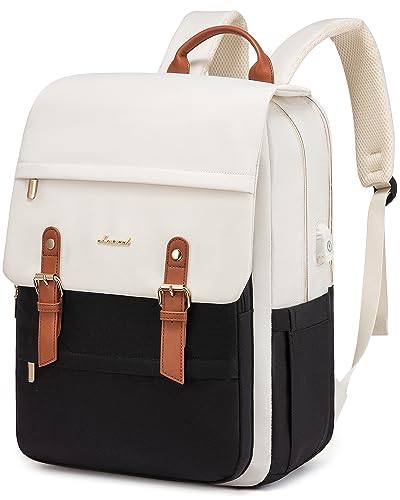 LOVEVOOK Laptop Backpack for Women Vintage Travel Backpack Purse Airline Approved 15.6 Inch Large Computer Backpack Fashion Teacher Nurse Bag for Work Business College - color: Black & White, size: 17 Inch