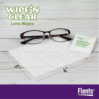 Flents Lens Wipes, Wipe 'N Clear, Pre-Moistened & Streak-Free, 20 Count | Safe for Glasses, Sunglasses, Gentle Cleaning, Clear Vision, Individually Wrapped for Travel & Convenience, Made in the USA - size: 20 Wipes