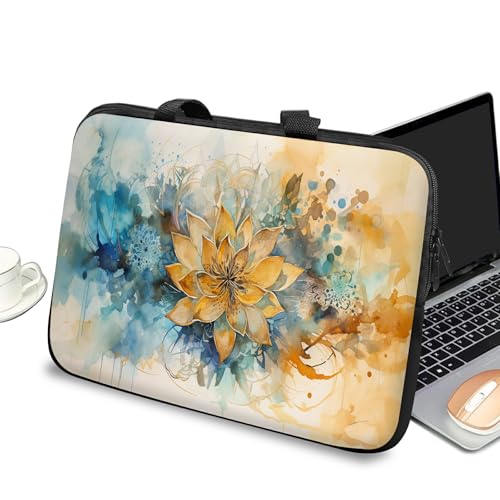 Universal Laptop Case Sleeve 10 inch with Handle and Zipper, Kids Tablet Carrying Case Messenger Bag Portable Tote Bag for 7-10 inch iPad/Notebook/eBook/Readers, Ink Painting Lotus - color: Ink Painting Lotus, size: 10 inch