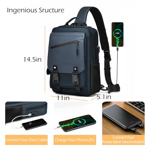 Crossbody Messenger Bag for Men: 13L Multi-pocket Satchel Sling Bags - color: Dark Blue