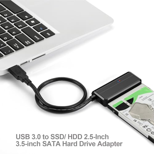 SATA to USB Cable USB 3.0 to 2.5 3.5 inch Hard Drive Adapter External Converter for SSD/HDD Data Transfer, with 12V/2A Power Supply, Support UASP, Black