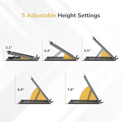 Mount-It! Laptop Stand for Desk, Adjustable Height Steel Laptop Riser for 10–15 Inch Laptops & Tablets, Foldable Portable Laptop Stand with Ventilated Cooling Design, Ergonomic Computer Stand, Black