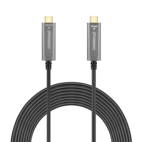 phoossno USB C to C Fiber Optical Cable USB 3.1 Type C Cable 10Gbps 50FT Compatible with Microsoft Azure Logitech Camera Aver &Vaddio & Barco ClickShare Touch Screen Kinect Intel RealSense - size: 15M C-C Straight 180℃