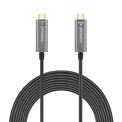 phoossno USB C to C Fiber Optical Cable USB 3.1 Type C Cable 10Gbps 50FT Compatible with Microsoft Azure Logitech Camera Aver &Vaddio & Barco ClickShare Touch Screen Kinect Intel RealSense - size: 15M C-C Straight 180℃