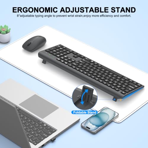 Wireless Keyboard and Mouse Combo, Full-Size Silent Ergonomic Keyboard and Optical Mouse, Long Battery Life, 2.4G Lag-Free Mice Keyboard for Computer, Mac, Laptop, PC, Windows(Gray) - color: Gray