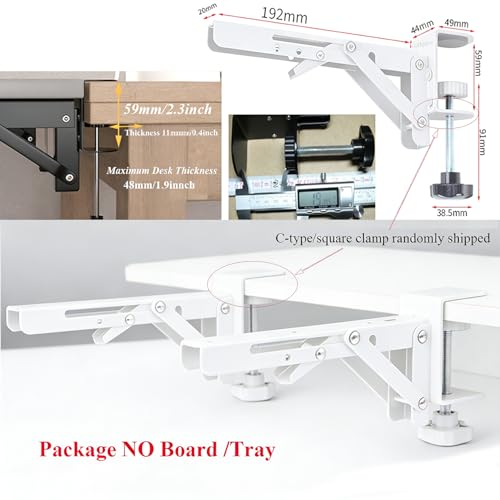 Under Desk Keyboard Tray Support Bracket Adjustable Desktop Extension Board Stand Clamp-on Keyboard Holder Arm Rest Tray Extension Plate Support Rack for Desk, NO Board/Tray, 1 Set (Style02-White) - style: Style02-White