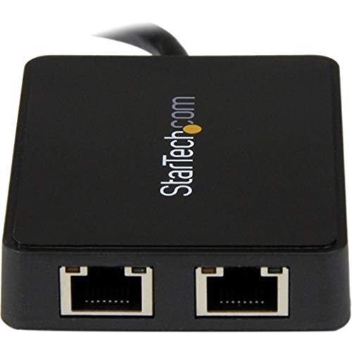 StarTech USB 3.0 Dual Gigabit Ethernet Adapter, w/USB Port (USB32000SPT) | 10/100/1000Mbps, USB Gigabit LAN Network NIC Adapter, With USB Port - color: Black, style: Black