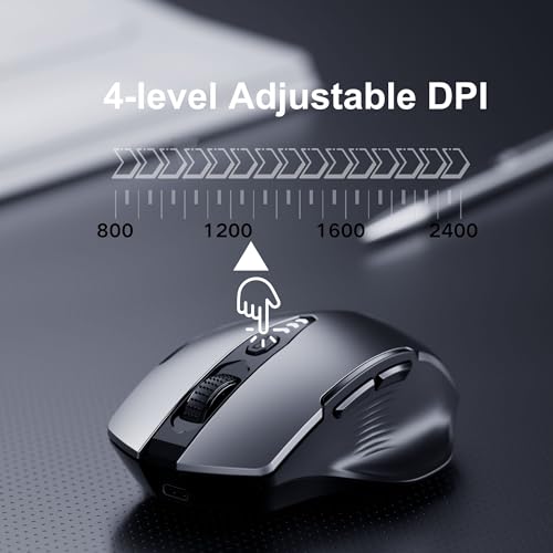 Uineer Wireless Mouse, 2.4GHz Rechargeable Computer Mouse, Battery Display | Stable 2.4GHz USB-A connection, rechargeable battery display and 4 adjustable DPI levels. - color: Gray
