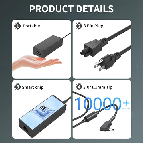 45W Laptop Charger for Acer Aspire 1 3 5 N20C5 N23C3 N20C4 N19H2 A315-24P-R7VH A515-45-R74Z A515-46 A315-23 A315-24P A515-56 ADP-45FE F PA-1450-26 Small Pin 3.0x1.1mm AC Adapter Laptop Power