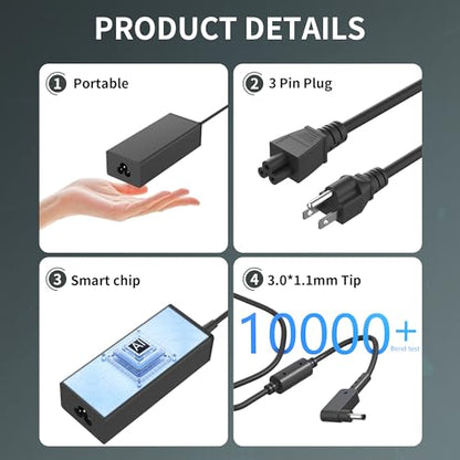 45W Laptop Charger for Acer Aspire 1 3 5 N20C5 N23C3 N20C4 N19H2 A315-24P-R7VH A515-45-R74Z A515-46 A315-23 A315-24P A515-56 ADP-45FE F PA-1450-26 Small Pin 3.0x1.1mm AC Adapter Laptop Power