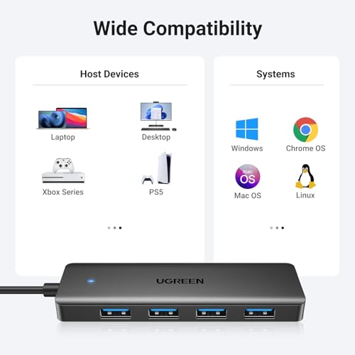 UGREEN USB 3.0 Hub, 4 Ports USB A Splitter Ultra-Slim USB Expander for Mouse, Keyboard, Flash Drive, U Disk, Printer Compatible with Laptop, Desktop PC, Xbox, PS5, and More 0.5FT - size: ['0.5 feet'], style: USB-A