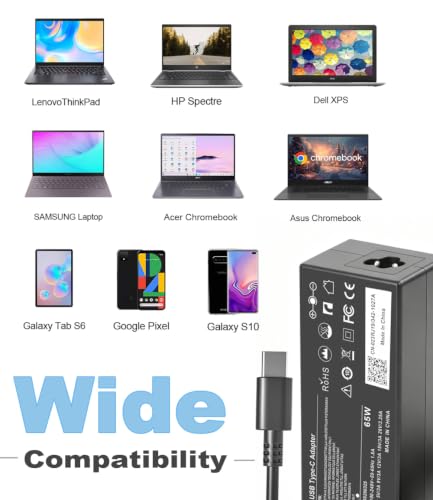 65W USB C Laptop Charger Fit for Dell Laptop Charger | For Chromebook 3100 3110 Latitude 7420 5420 inspiron 7440 7445 Dell 14 Plus Pro 16 Plus, USB Type C