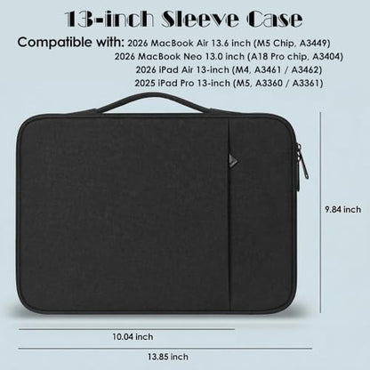 ProElife 13 Inch Laptop Sleeve for MacBook Neo, Retractable Handle, Black | Precision Fit, Soft Inner Lining Padded, Anti-Scratch, Extra Attached Pocket, Travel Carry Laptop Bag for Home Office - color: Black