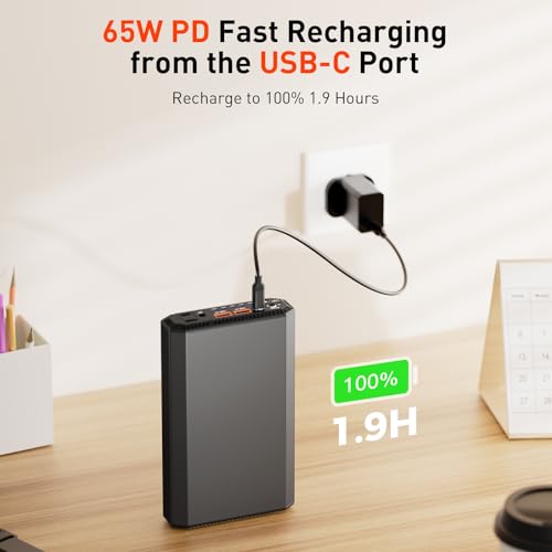 Laptop Power Bank with 120W AC Outlet, 98Wh/27000mAh Portable Charger 65W PD USB C Fast Charging Laptop Battery Bank for iPhone Series, MacBook, Dell, Samsung and More