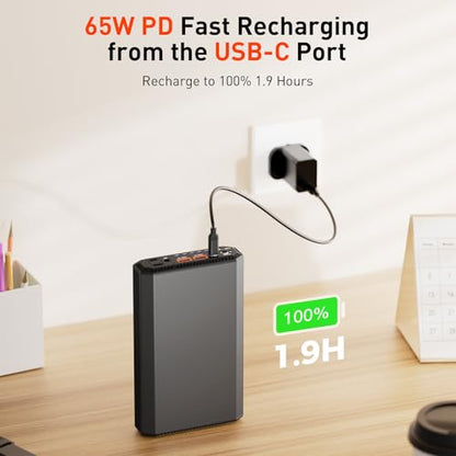Laptop Power Bank with 120W AC Outlet, 98Wh/27000mAh Portable Charger 65W PD USB C Fast Charging Laptop Battery Bank for iPhone Series, MacBook, Dell, Samsung and More