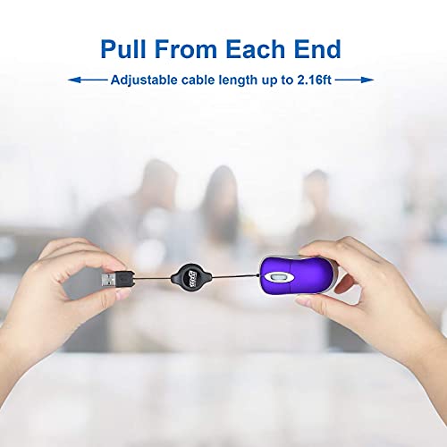 EEEKit 2 Pack Mini Retractable Cable USB Optical Mouse, Purple, Unisex - color: Purple