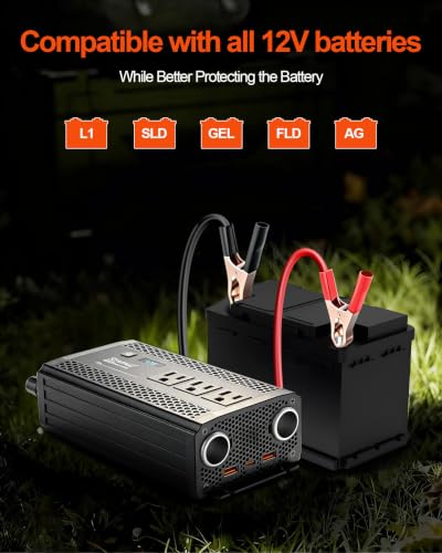 1000W Power Inverter for Vehicles, 12V DC to 110/120V AC Car Inverter with 3 AC Outlets, USB 24W/ PD 30W Fast Charger. (1000w-black) - color: 1000w-black
