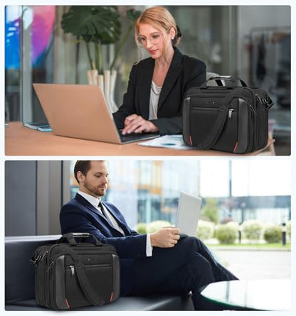 EMPSIGN Laptop Bag Mens Briefcase, Fits 17.3 Inch Messenger Bag, Black | Expandable Messenger Bag for Men & Women, Water Resistant, Shoulder Bag Canvas Bag, For Work Business Travel - color: Black/Pu/Red
