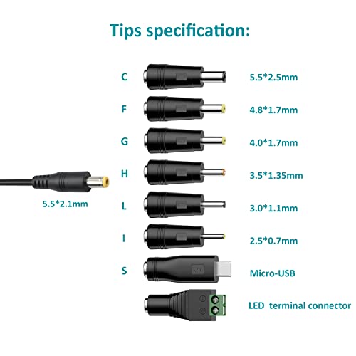 12W Universal AC Adapter Kit DC 3V-12V 1A DC Power Supply Charger Cord | Basicvolt Multi-volts Adjustable 3V 4.5V 5V 6V 7.5V 9V 12V Power Adapter, for LED Strip Light CCTV Camera Speaker Router - size: 12W 3-12V