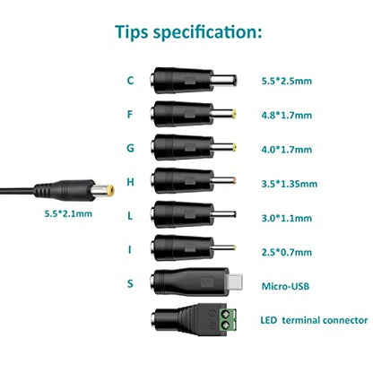 12W Universal AC Adapter Kit DC 3V-12V 1A DC Power Supply Charger Cord | Basicvolt Multi-volts Adjustable 3V 4.5V 5V 6V 7.5V 9V 12V Power Adapter, for LED Strip Light CCTV Camera Speaker Router - size: 12W 3-12V