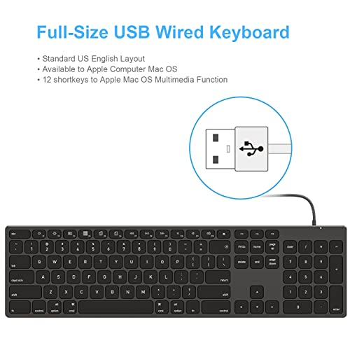 9H Aluminum USB Wired Keyboard with Numeric Keypad for Mac & PC | Compatible with Mac Pro, Mini, iMac, MacBook Pro/Air, Laptops and PC Computers - color: Black