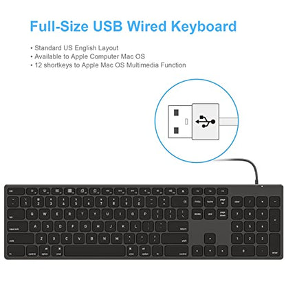 9H Aluminum USB Wired Keyboard with Numeric Keypad for Mac & PC | Compatible with Mac Pro, Mini, iMac, MacBook Pro/Air, Laptops and PC Computers - color: Black