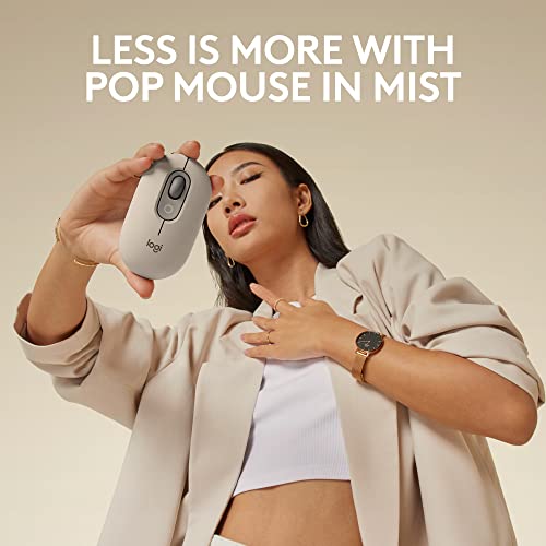 Logitech POP Mouse, Compact and Portable Wireless Bluetooth Mouse - Mist | Compact, portable design, programmable buttons, easy-switch between up to 3 devices, compatible with Laptop, Tablet, PC - color: Mist