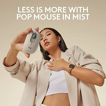 Logitech POP Mouse, Compact and Portable Wireless Bluetooth Mouse - Mist | Compact, portable design, programmable buttons, easy-switch between up to 3 devices, compatible with Laptop, Tablet, PC - color: Mist