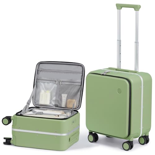 mixi 17x14x9 Carry On Luggage Underseat PC Hard Shell Suitcase Top Opening Aluminum Frame Travel Suitcases with Wheels, Avocado Green - color: Avocado Green, size: 17x14x9 Inch