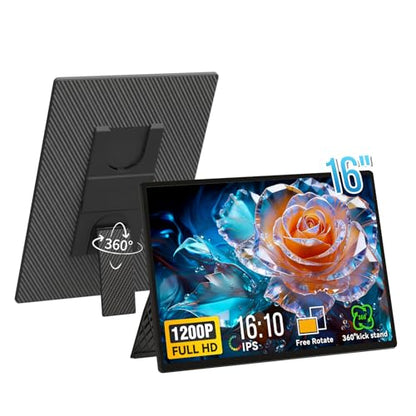 Portable Monitor 16" 1200P FHD Laptop Screen Extender, Horizontal Vertical Monitors with Detachable Kickstand, Built-in Speakers, Plug & Play Computer Gaming Travel Monitor for Wins Mac Chrome Phone - style: 16" Monitor-N3