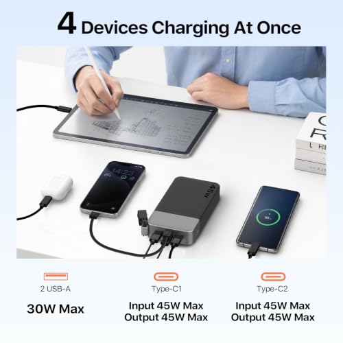 JUOVI 20000mAh 45W Power Bank + 45W Portable Charger with Detachable Cable