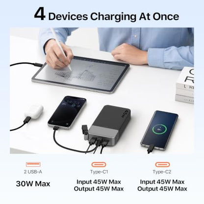 JUOVI 20000mAh 45W Power Bank + 45W Portable Charger with Detachable Cable