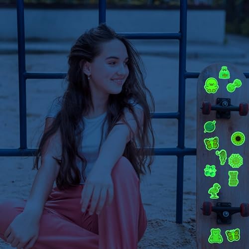 60 Pcs Glow in The Dark Funny Kids Stickers for Water Bottle | Luminous Preppy Aesthetic Waterproof Vinyl Laptop Decals, Luggage Scrapbook Skateboard Phone Case DIY Decoer - color: Luminescent-493kscp