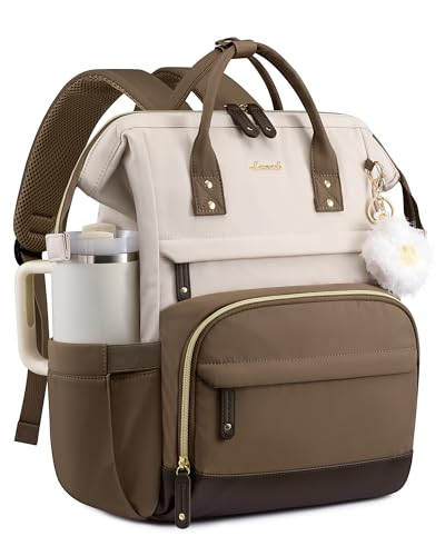 LOVEVOOK Laptop Backpack for Women, 15.6 Inch Work Business Backpacks Purse With Large Capacity, Waterproof Nurse Bag College Bookbag for School, Waterproof Casual Daypack for Travel - color: Gray-brown-pink, size: 15.6 INCH