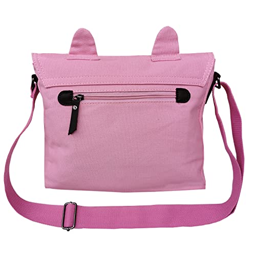 Canvas Cute Cat Kitty Messenger Bag Girls Crossbody Bag Shoulder Bag Cute Satchel School Bag - color: Pink